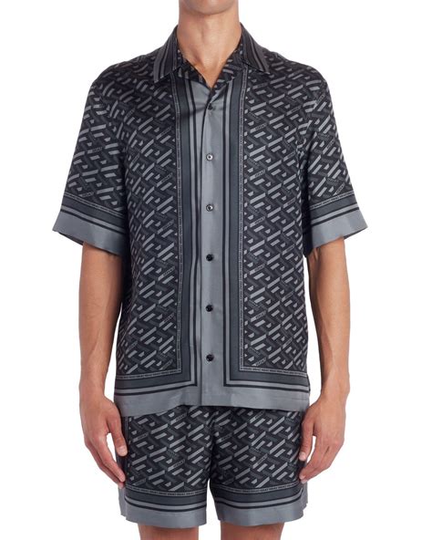 versace shirt button mens short sleeve greca|versace shirts for men.